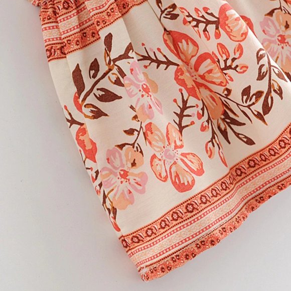 Boho Pink Cherry Blossom Flower Print Mini Dress - Picture 12 of 16